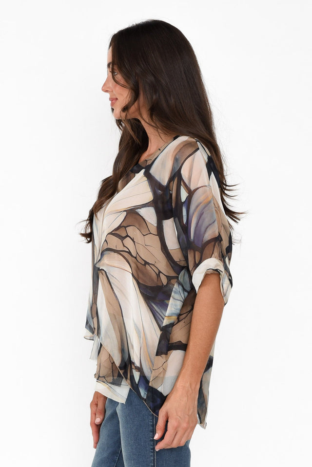 Loddie Beige Abstract Silk Top