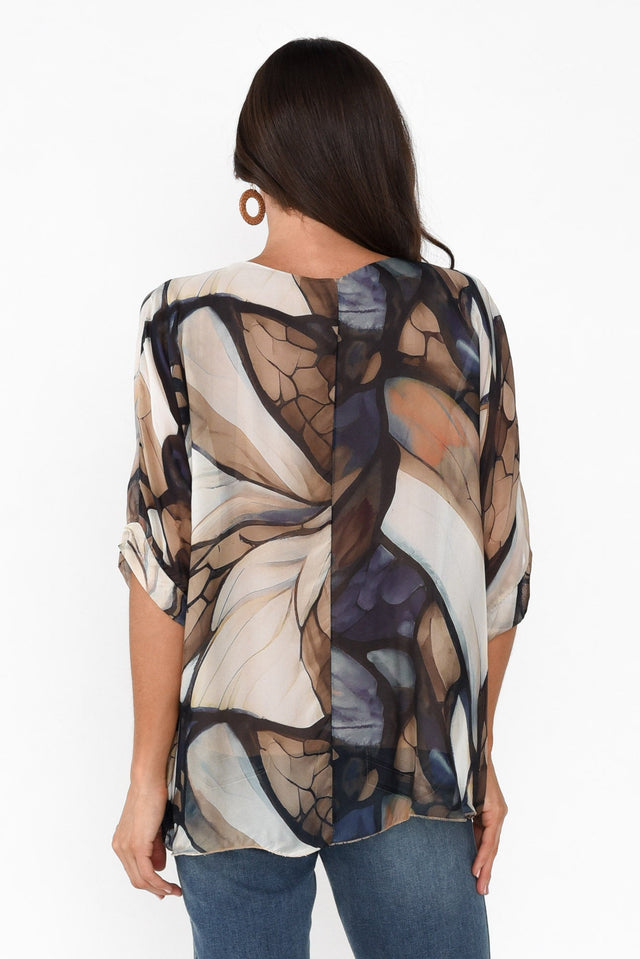 Loddie Beige Abstract Silk Top