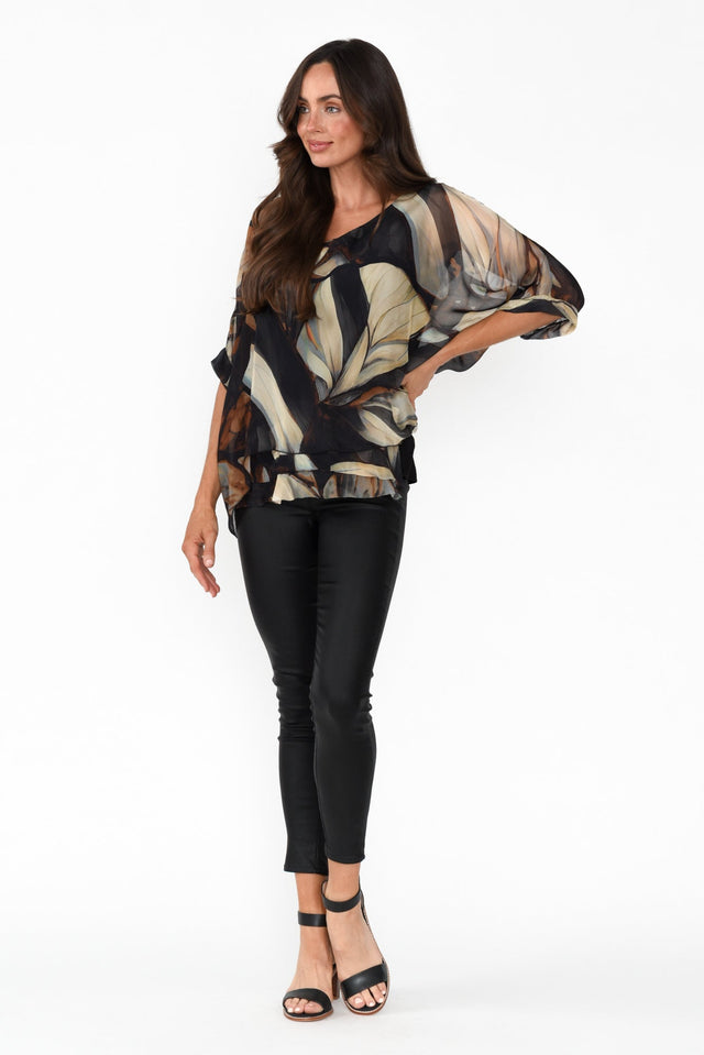 Loddie Black Abstract Silk Top