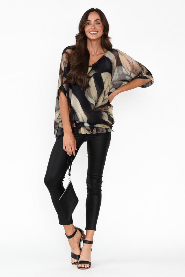 Loddie Black Abstract Silk Top