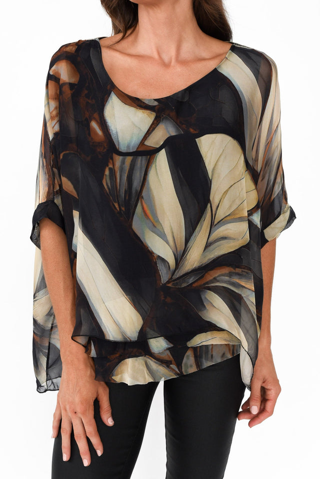 Loddie Black Abstract Silk Top