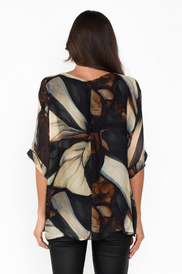 Loddie Black Abstract Silk Top