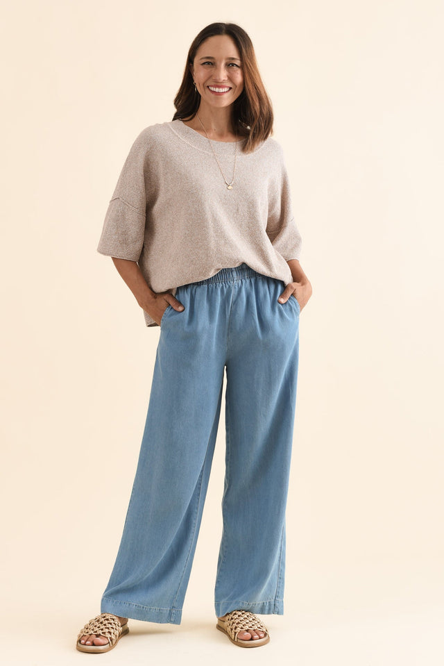 Loki Blue Denim Pocket Pants,Full Body,Brunette model,alt text|model:Cara image 2