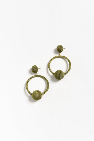 Lolita Olive Woven Circle Drop Earrings