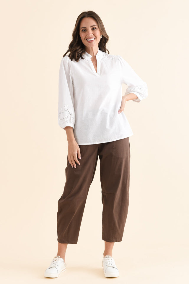 Loretta White Cotton Embroidered Blouse,Full Body,Brunette model,alt text|model:MJ image 3