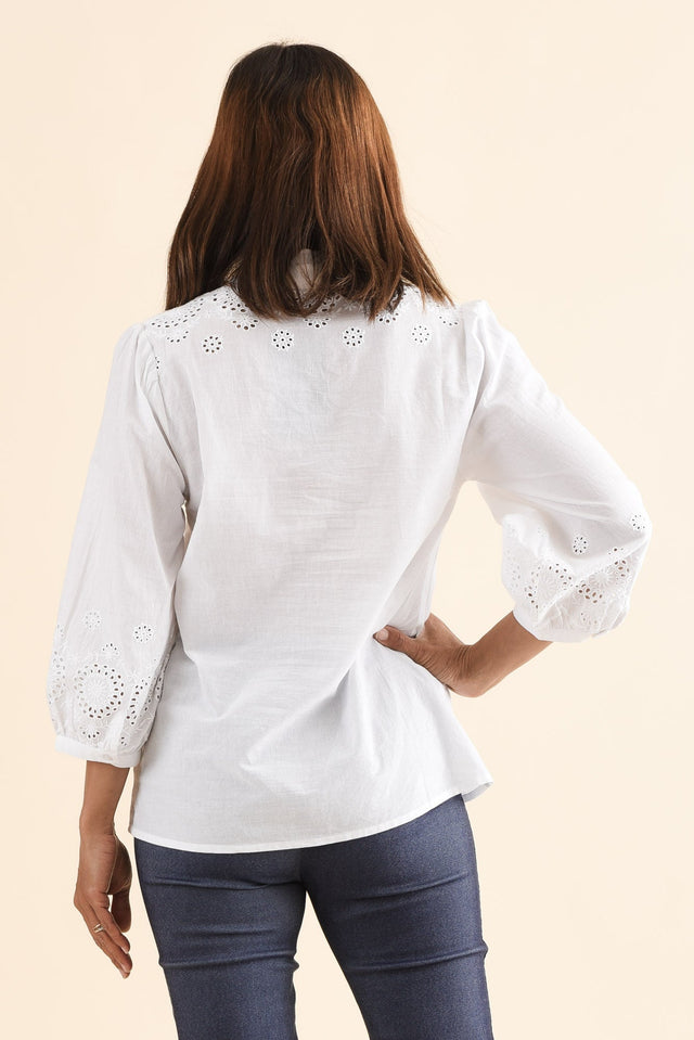 Loretta White Cotton Embroidered Blouse image 6