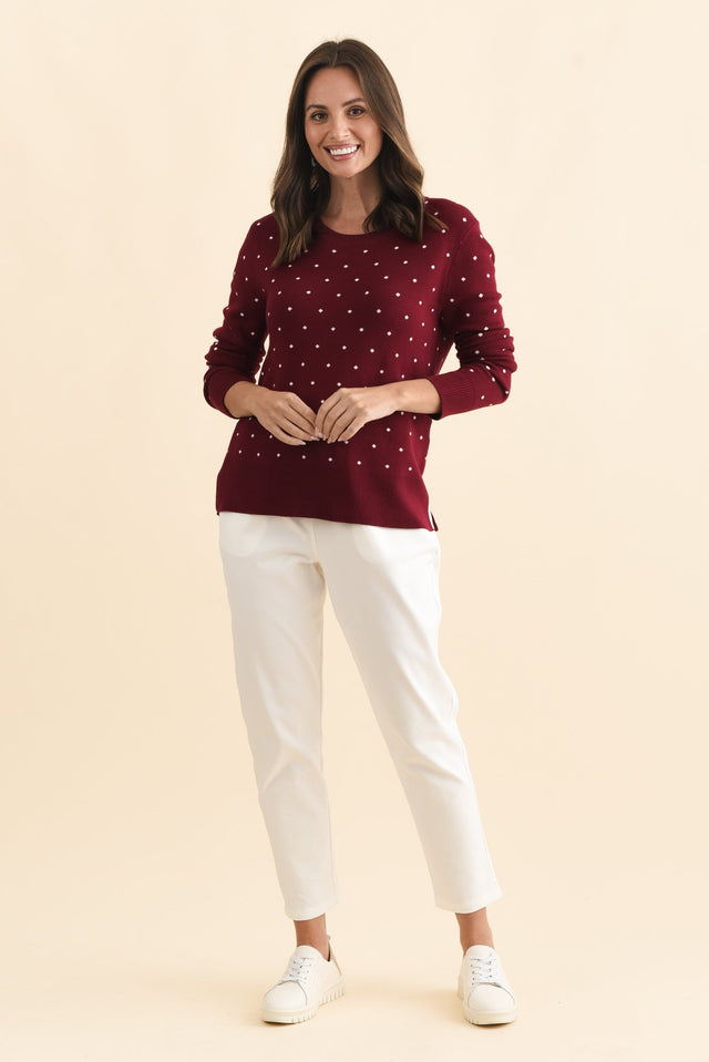Louis Burgundy Spot Knit Sweater,Brunette model,alt text|model:MJ image 8