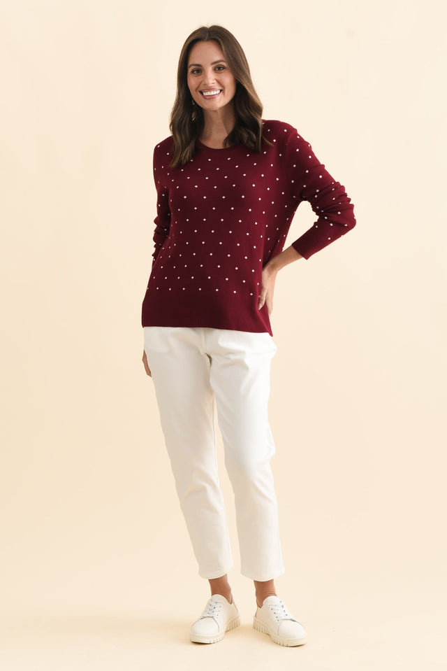 Louis Burgundy Spot Knit Sweater,Brunette model,alt text|model:MJ image 4