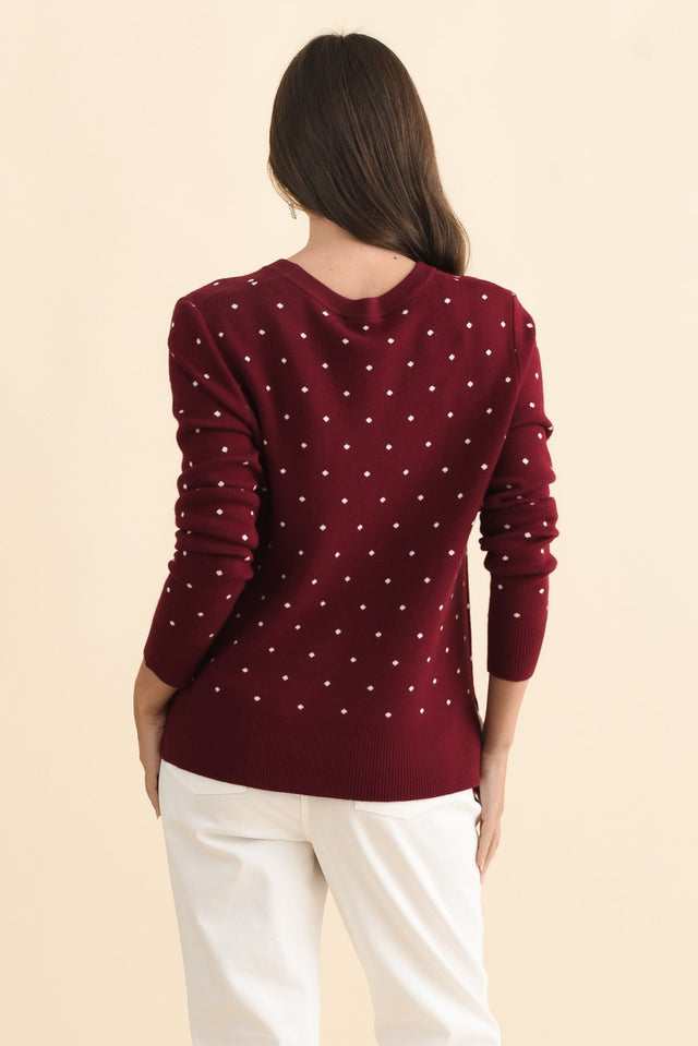Louis Burgundy Spot Knit Sweater,Brunette model,alt text|model:MJ image 6
