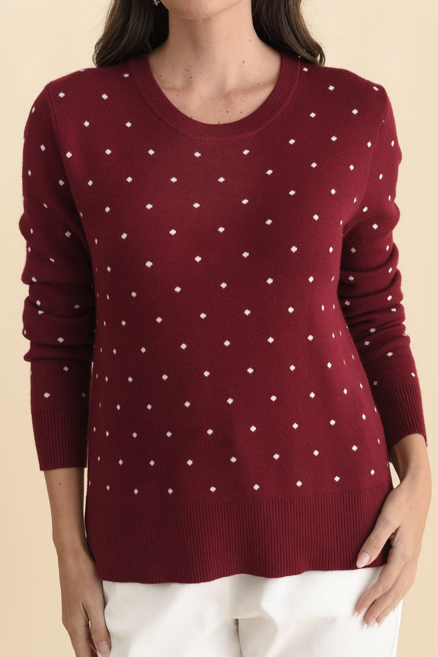 Louis Burgundy Spot Knit Sweater,Brunette model,alt text|model:MJ image 7