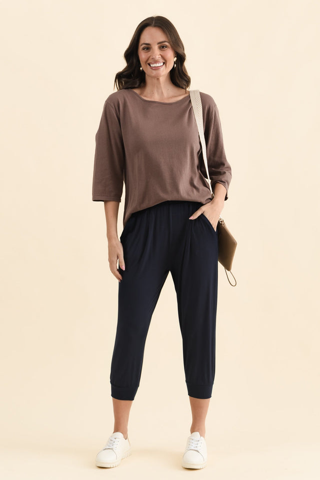 Louis Navy Cropped Jogger Pants,Full Body,Brunette model,alt text|model:MJ image 3