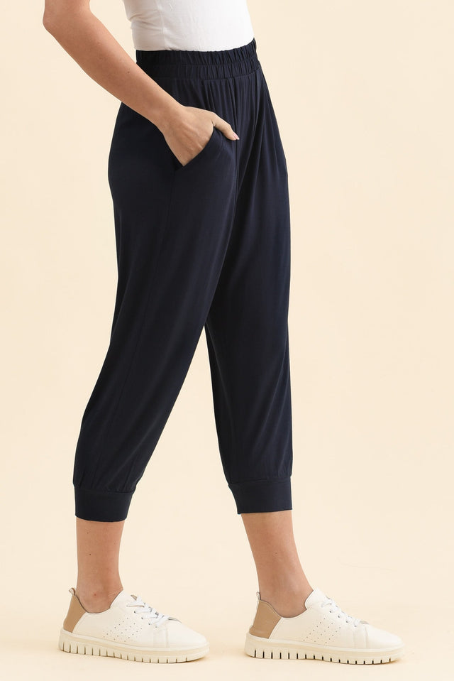 Louis Navy Cropped Jogger Pants,Side,Brunette model,alt text|model:MJ image 4