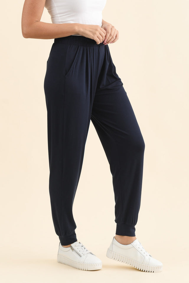 Louis Navy Jogger Pants,Side,Brunette model,alt text|model:MJ image 4