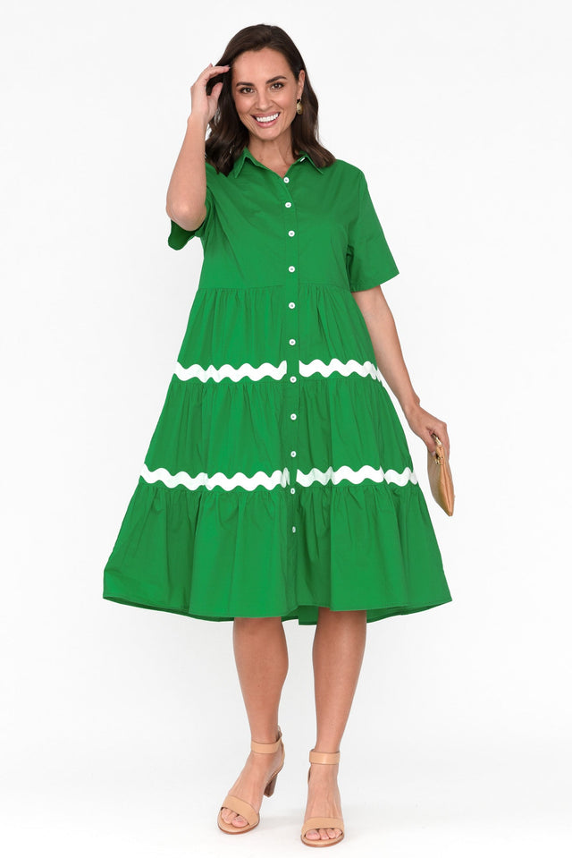 Lourdes Green Cotton Shirt Dress