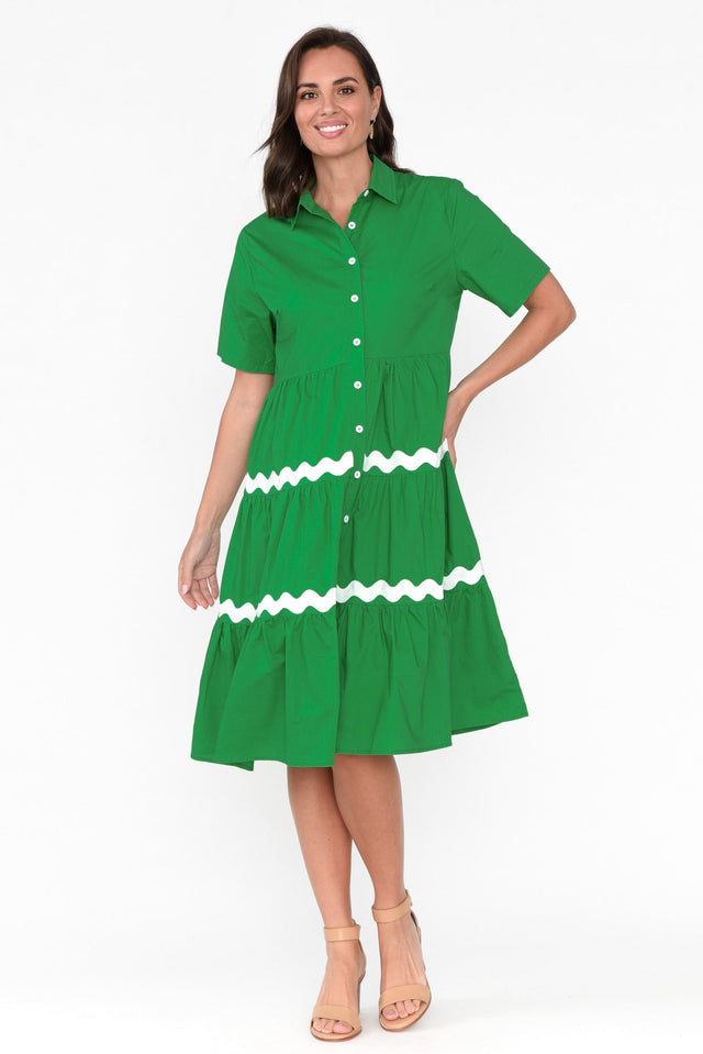 Lourdes Green Cotton Shirt Dress thumbnail 2