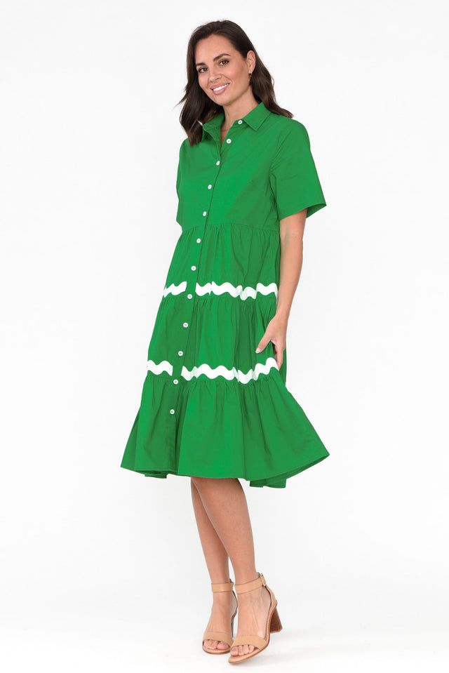 Lourdes Green Cotton Shirt Dress thumbnail 6
