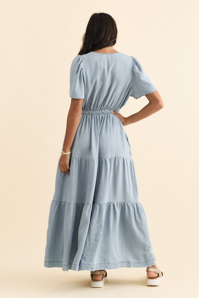 Luca Light Blue Tencel Tier Dress,Brunette model,alt text|model:Brontie image 6