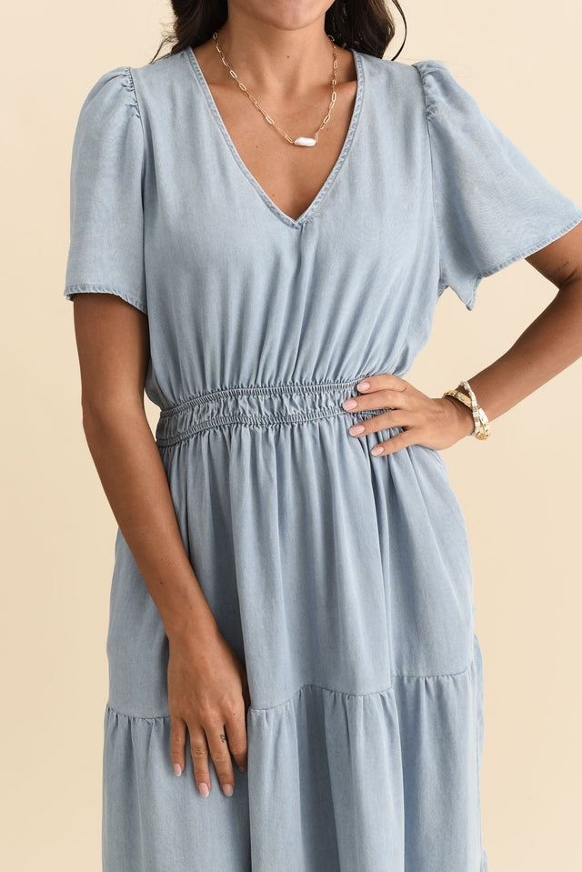Luca Light Blue Tencel Tier Dress,Brunette model,alt text|model:Brontie image 7