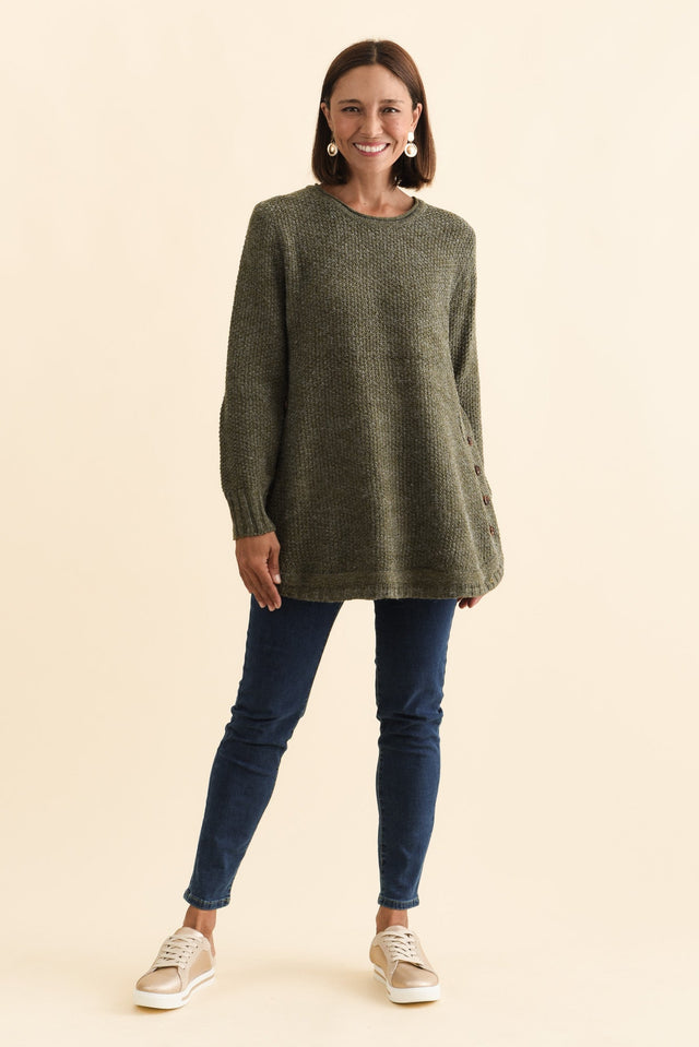 Lucas Khaki Knit Button Jumper,Brunette model,alt text|model:Cara image 3