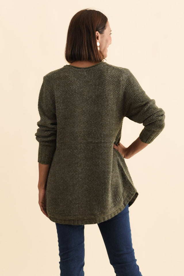 Lucas Khaki Knit Button Jumper,Brunette model,alt text|model:Cara image 4