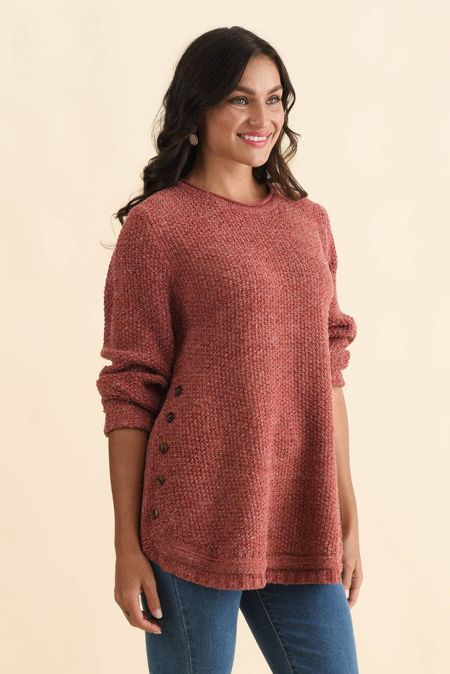 Lucas Rust Knit Button Jumper,Brunette model,alt text|model:Brontie image 4