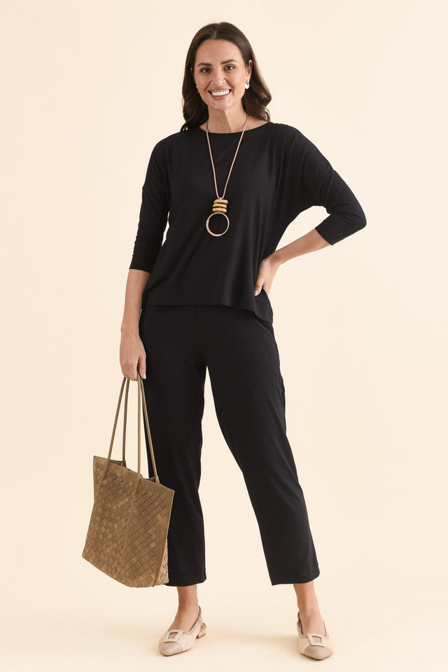 Polaris Black Bamboo Cropped Pants,Full Body,Brunette model,alt text|model:MJ image 2