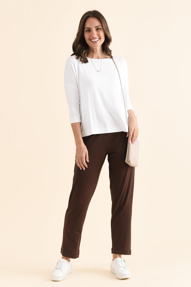 Lucinda White Bamboo Boatneck Top,Full Body,Brunette model,alt text|model:MJ image 2