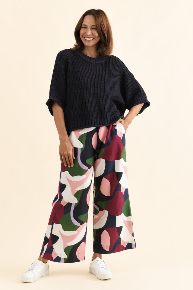 Luela Navy Half Sleeve Knit Jumper,Full Body,Brunette model,alt text|model:Cara
