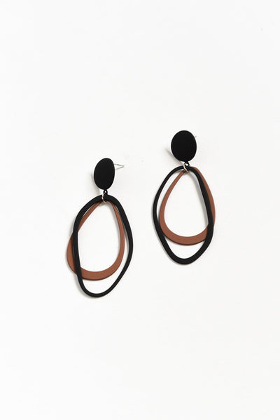 Luz Black Oval Drop Earrings