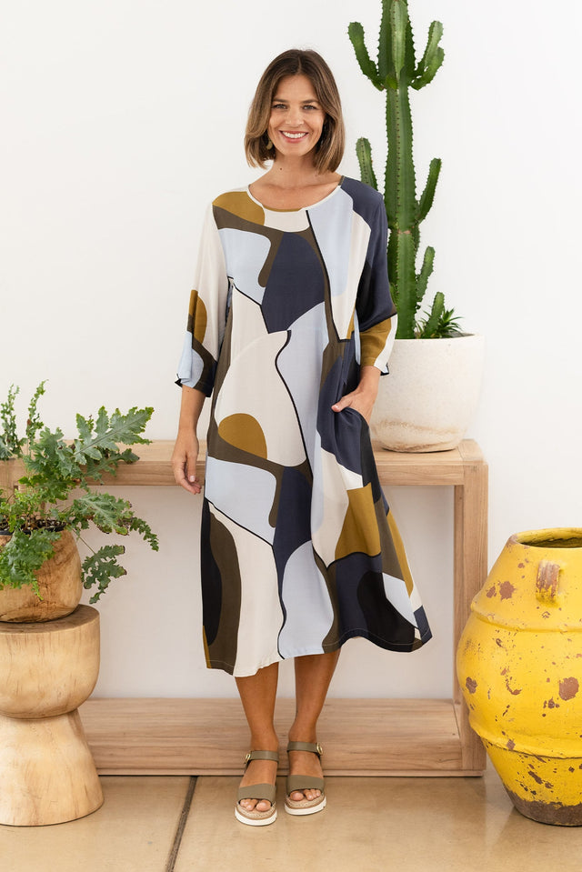Lydia Navy Abstract Crescent Pocket Dress,Lifestyle