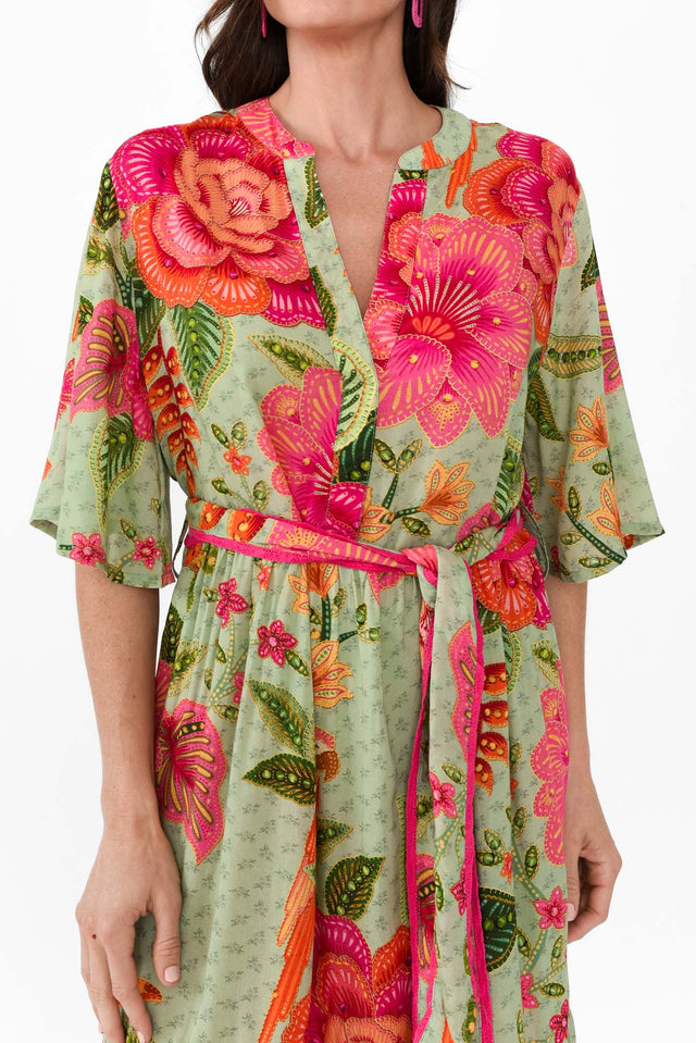 Lyn Green Floral Tie Dress