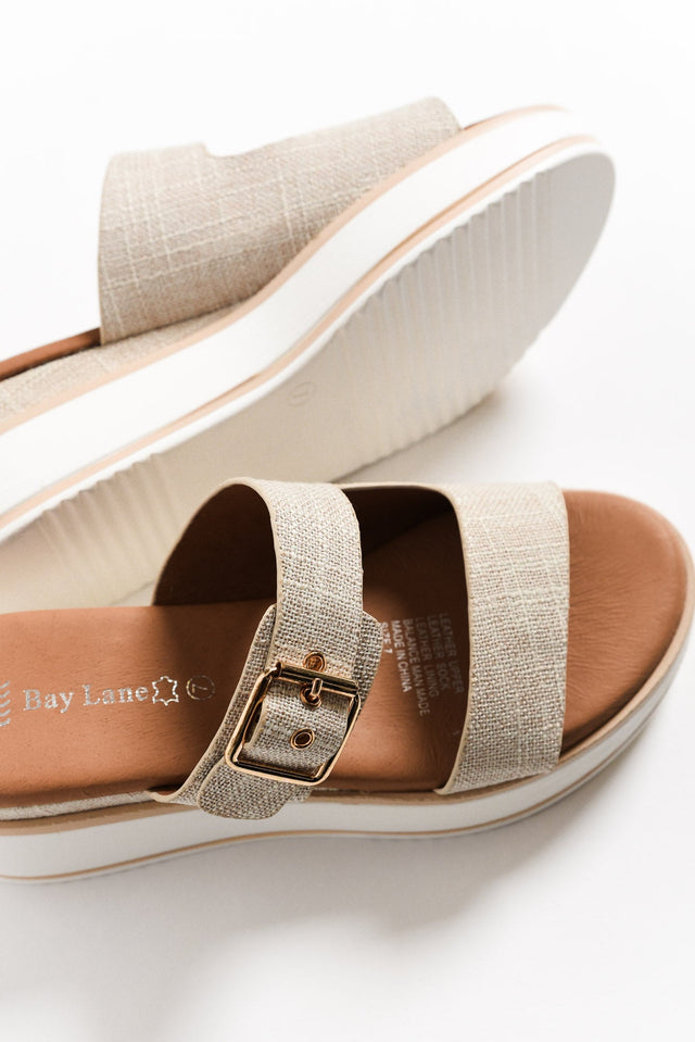 Lyst Beige Leather Buckle Platform Slide