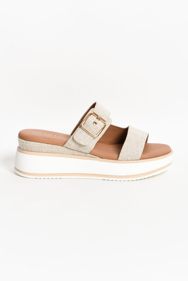 Lyst Beige Leather Buckle Platform Slide image 2