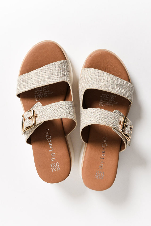 Lyst Beige Leather Buckle Platform Slide image 3