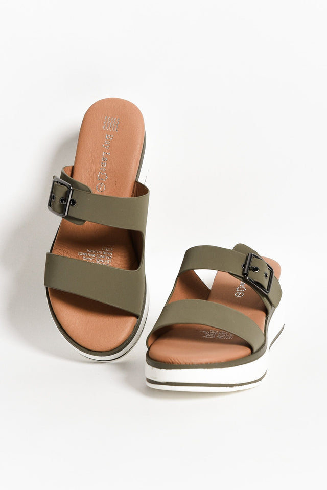 Lyst Olive Leather Buckle Platform Slide