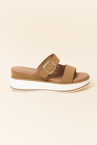 Lyst Tan Leather Buckle Platform Slide