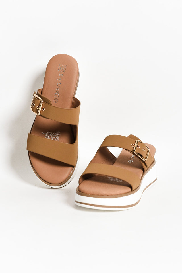 Lyst Tan Leather Buckle Platform Slide image 1