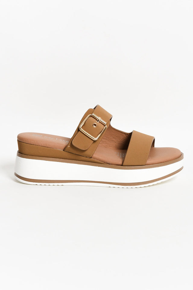 Lyst Tan Leather Buckle Platform Slide image 3