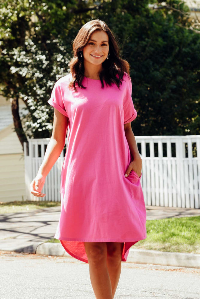 Maxine Hot Pink Cotton T-Shirt Dress