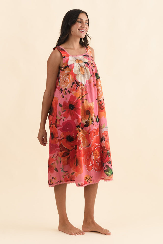 Mabella Pink Rose Cotton Nightie,Brunette model,alt text|model:Brontie image 4