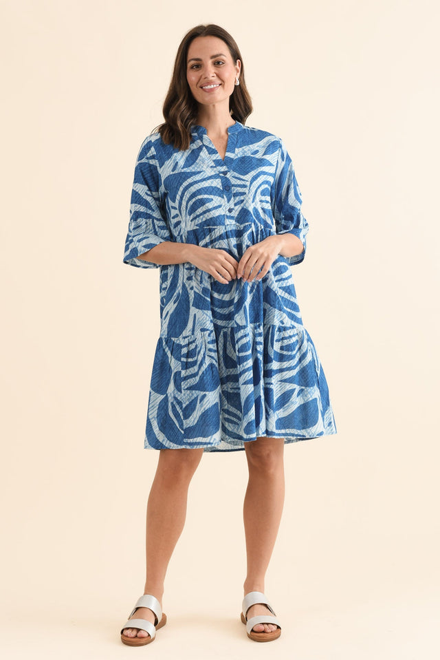 Mackie Cobalt Abstract Cotton Pocket Dress,Full Body,Brunette model,alt text|model:MJ image 6