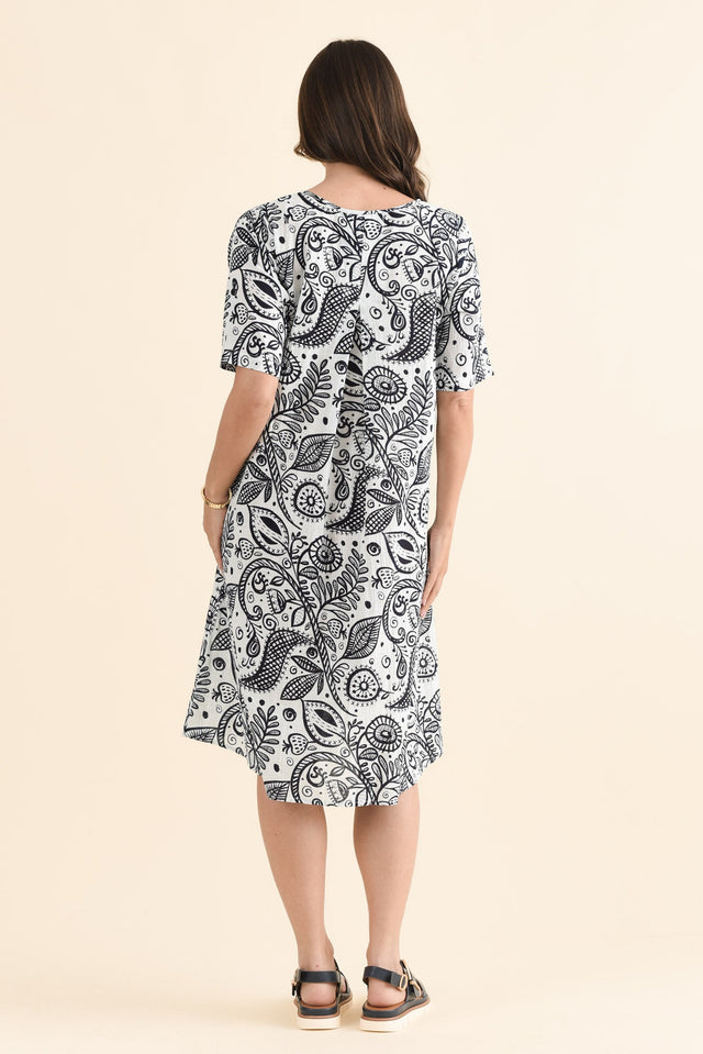 Mackie Navy Fern Cotton Pocket Dress,Back,Brunette model,alt text|model:MJ image 4