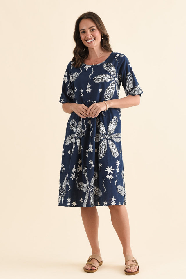 Mackie Navy Flower Cotton Pocket Dress,Full Body,Brunette model,alt text|model:MJ image 6