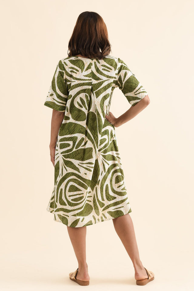 Mackie Olive Abstract Cotton Pocket Dress,Back,Brunette model,alt text|model:Cara image 4