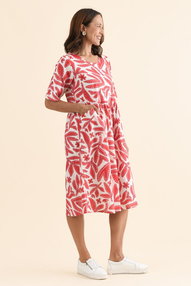 Mackie Red Garden Cotton Pocket Dress,Side,Brunette model,alt text|model:Cara image 3