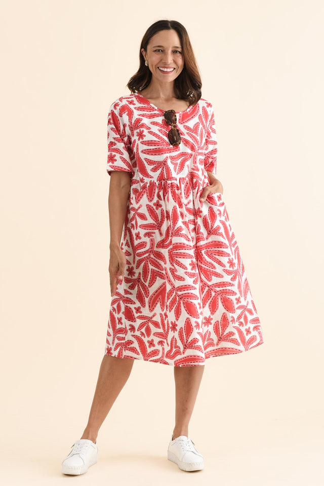 Mackie Red Garden Cotton Pocket Dress,Front,Brunette model,alt text|model:Cara