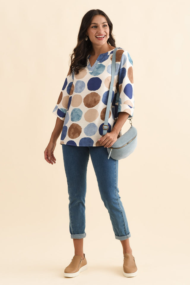 Maddox Navy Spot Cotton Blend Top,Brunette model,alt text|model:Brontie image 3