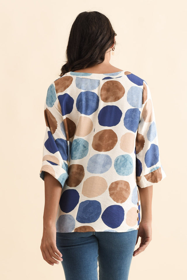Maddox Navy Spot Cotton Blend Top,Brunette model,alt text|model:Brontie image 5