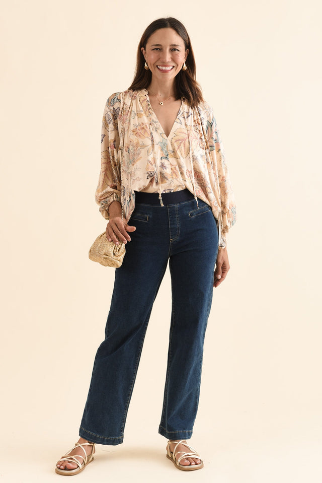 Maddy Dark Blue Straight Leg Jeans,Full Body,Brunette model,alt text|model:Cara image 9