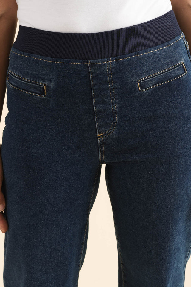 Maddy Dark Blue Straight Leg Jeans,Detail,Brunette model,alt text|model:Cara image 7